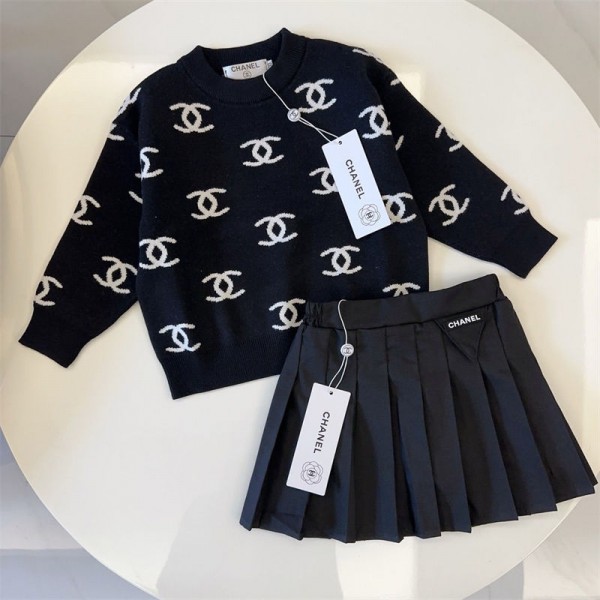  シャネル女の子ニットミニスカート2点セットchanel 激安 ブランド子ども服パロディ春秋冬 ガールズ こども服 キッズベビー服